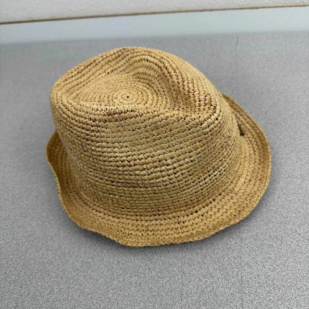 True Religion Fedora Unisex S/M Tan Woven Straw Sun Hat Summer Beach Casual